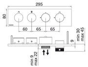 Desen tehnic cu cote – Termostat de duș încastrat W-Touch cu butoane, 2–5 ieșiri