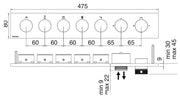 Desen tehnic cu cote – Termostat de duș încastrat W-Touch cu butoane, 2–5 ieșiri