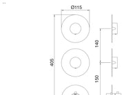Desen tehnic cu cote – Baterie duș termostatică X-Change încastrată, plăci separate, 2 sau 3 ieșiri