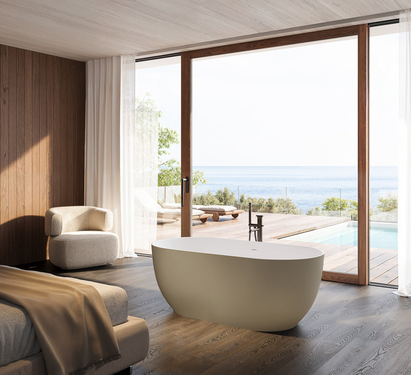 Cadă freestanding Calypso Treesse într-o baie amenajată