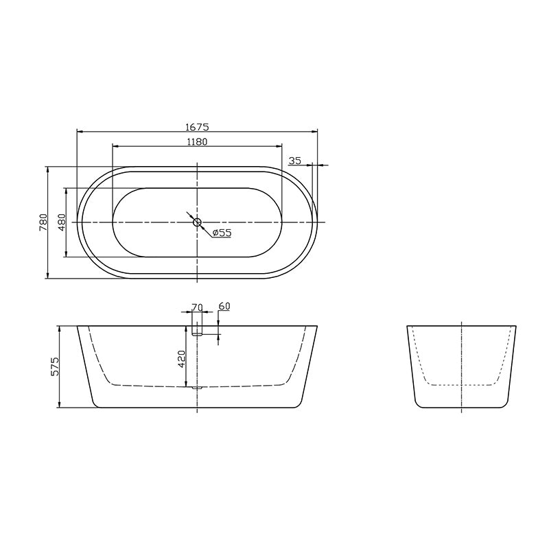 Cadă Freestanding Ava 168x75cm - Design Modern Asimetric pentru Baie de Lux