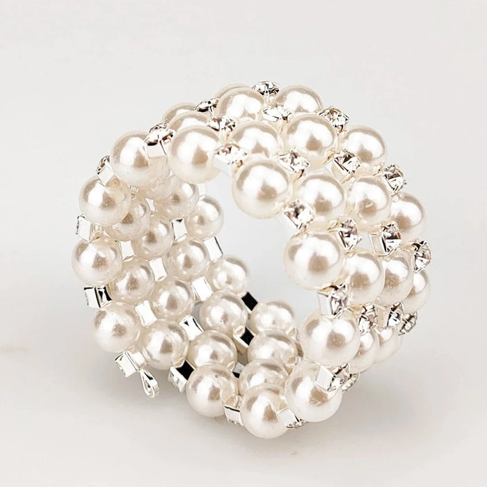 Set de 6 bucati de inele port servetele perle si diamante