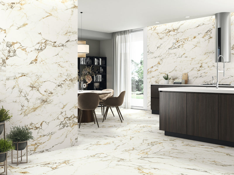 Gresie porțelanată Bellagio Natural 60 × 120 cm, lucios, aspect marmură – Baldocer
