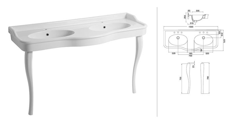 Palladio Lavoar dublu made in italy 7200 + coppia gambe G720