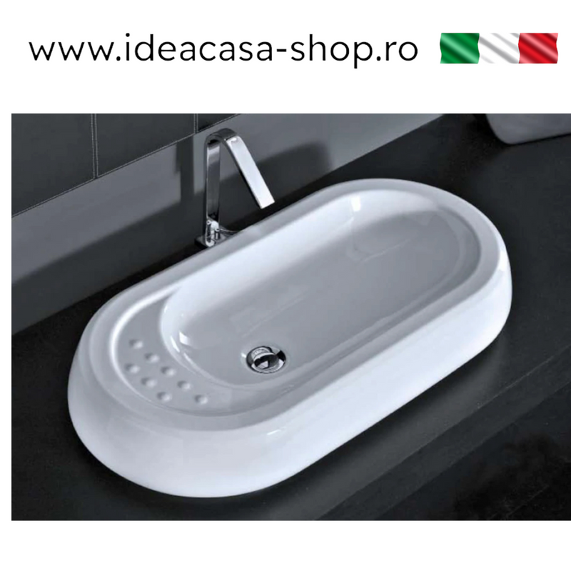 Lavoar pe blat Vitruvit Pool, ceramică alb lucios, 82 × 42,5 cm