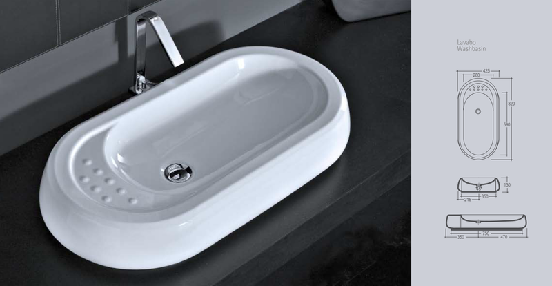 Lavoar pe blat Vitruvit Pool, ceramică alb lucios, 82 × 42,5 cm
