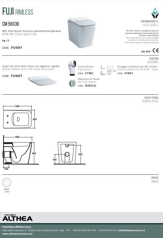 Fiji vas wc stativ rimless Italia cu capac soft close