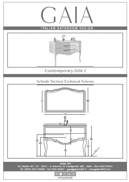 Mobilier baie suspendat contemporan Stile 2, 121 cm – Gaia Mobili