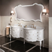 Mobilier de baie dublu Murano 3 Gaia Mobili, 185 cm, blat din marmură Carrara și finisaj alb mat cu detalii aurii