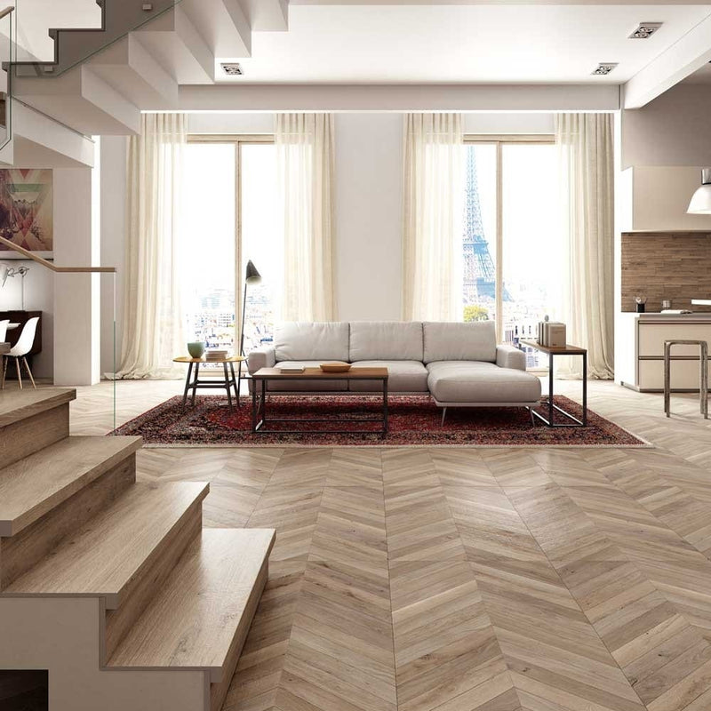 Gresie porțelanată Chevron Miel 60 × 119,5 cm, aspect lemn – Piemme Ceramiche