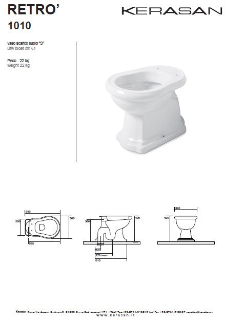 Vas WC Stativ Kerasan Retro 1010 – Ceramică Italiană, Capac Soft Close