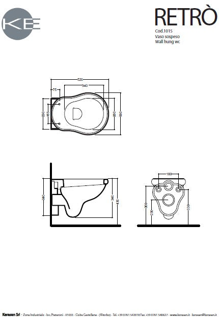 Vas WC Suspendat Kerasan RETRO cu Capac Soft Close – Ceramică Italiană