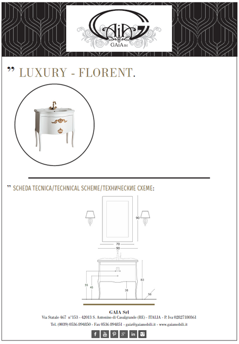 Mobilier baie clasic Florent 90x56cm  Gaia Mobili Italy