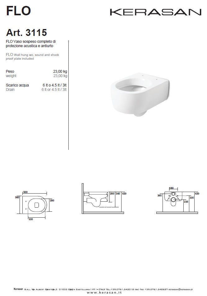 FLO Vas wc suspendat alb  cu capac soft close Italia 3115
