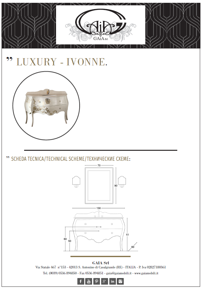Schiță mobilier baie Ivonne 130x60 cm – Gaia Mobili