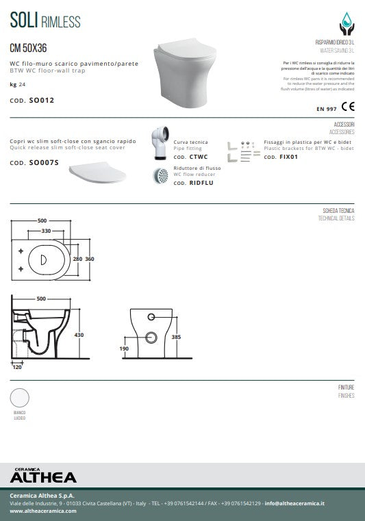 Soli vas wc stativ rimless Italia cu capac soft close